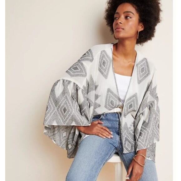 Anthropologie Jacinda Graphic Cropped Cardigan NWT Boho Cotton Oversized Cozy - Picture 1 of 16